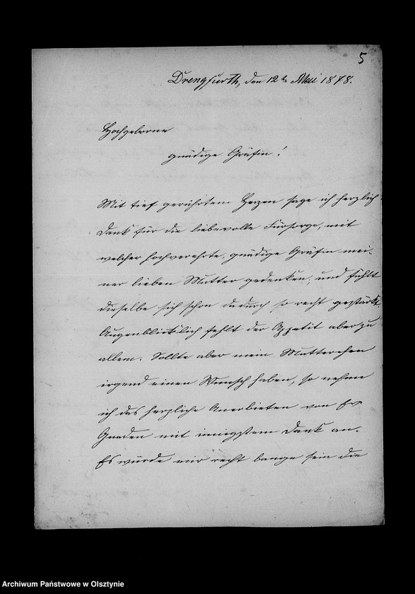 image.from.unit.number "/Monatsberichte der Waisenmutter Louise Lamprecht üer das Mädchenwaisenhaus in der Vorstadt Drengfurth an Anna Gfin Lehndorff geb Gfin Hahn/"