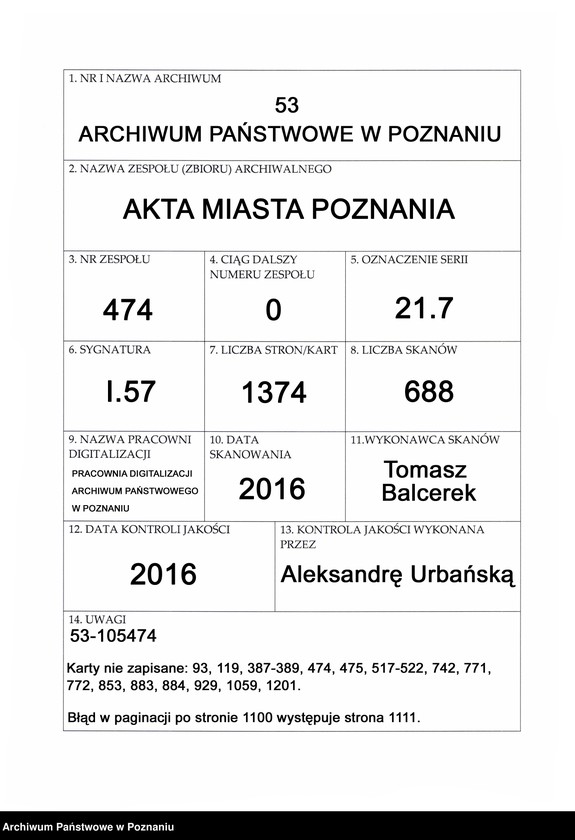 Obraz 1 z jednostki "Protocolon actorum officii consularis Posnaniensis."