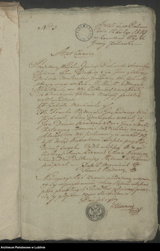 image.from.unit "Alegaty do księgi urodzeń, zapowiedzi, małżeństw i zgonów z 1819 r."