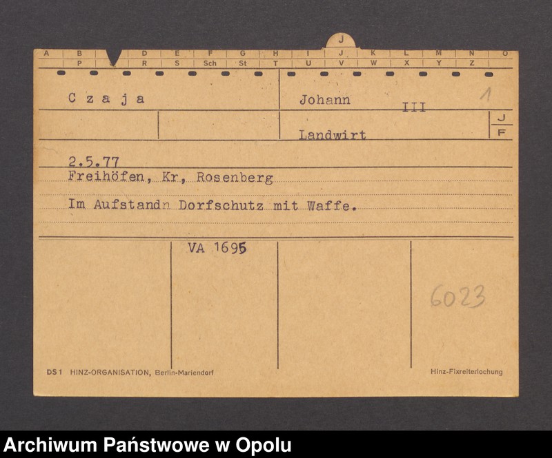 Obraz 3 z jednostki "[Czaja Johann, ur. 2.5.1877, zam. Freihöfen]"