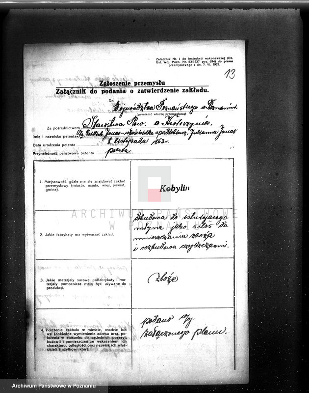 image.from.unit.number "Podanie o pozwolenie na budowę silosa i rozbudowy czyszczarni przy młynie parowym firmy Gottlieb Jonas, Kobylin, pow. krotoszyński"