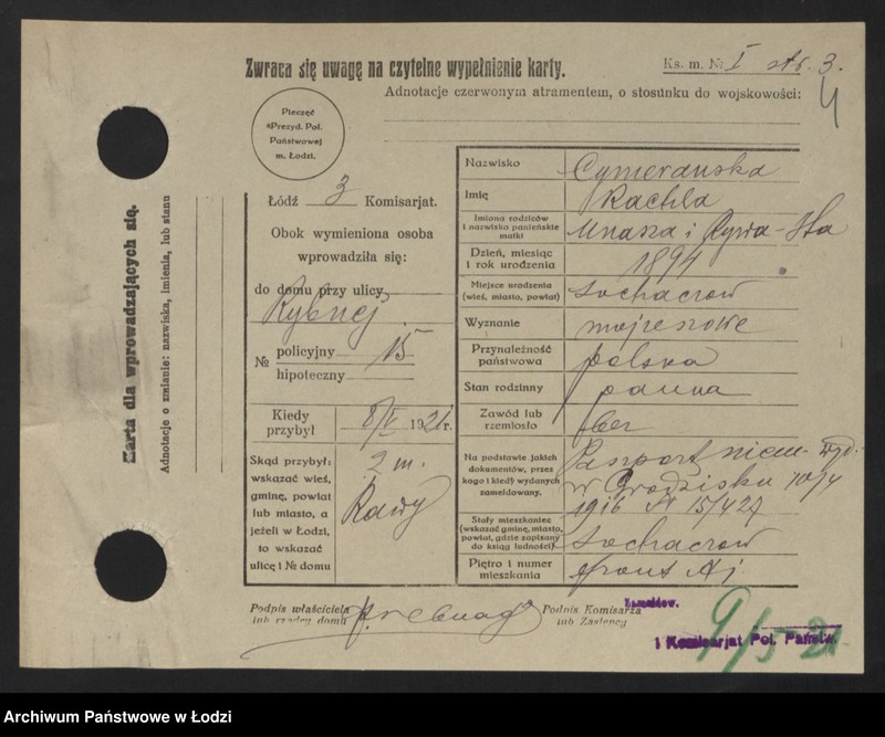 Obraz 6 z jednostki "[Spis ludności Łodzi] Cymera - Cynkier"
