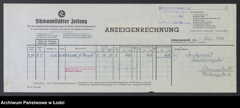 Obraz 13 z jednostki "Józef Fraget- Fabryka wyrobów srebrnych i platerowanych"