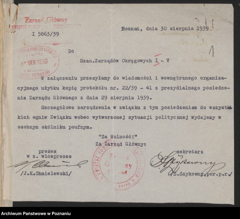 Obraz 4 z jednostki "Protokół z posiedzeń Prezydium Zarządu Głównego [część] 29.VIII.1939 i zweryfikowani 1.IX.1939 r."