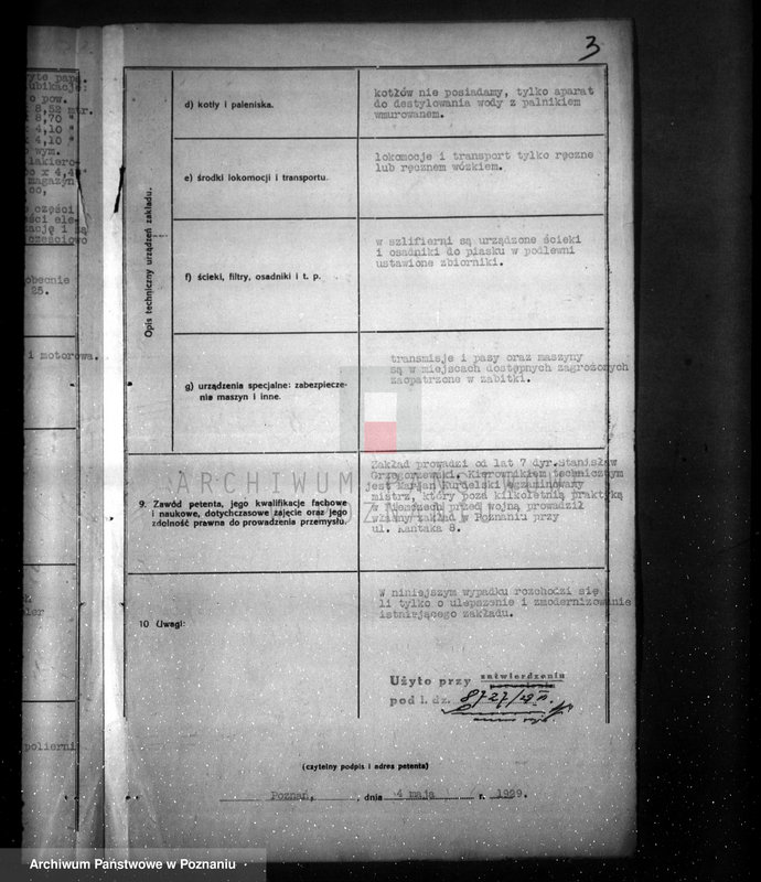 Obraz 8 z jednostki "/Zgłoszenie o ulepszeniu zakładu przemysłowego wytwórni luster i szyb szlifowanych/ w Poznaniu przy ul. Półwiejskiej 10/"