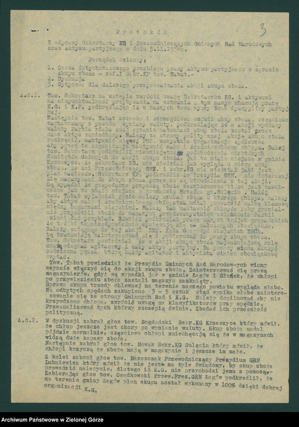 image.from.unit.number "Sektor organizacyjny i kadr: Działalność komitetów gminnych i gromadzkich w zakresie rolnictwa - oceny, analizy, sprawozdania i informacje Wydziału, komitetów powiatowych i pracowników KW "