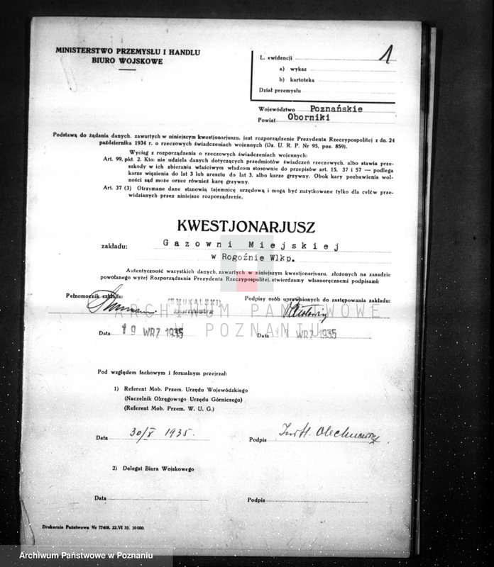 Obraz 5 z jednostki "Kwestionariusz Gazowni Miejskiej w Rogoźnie pow. obornicki"