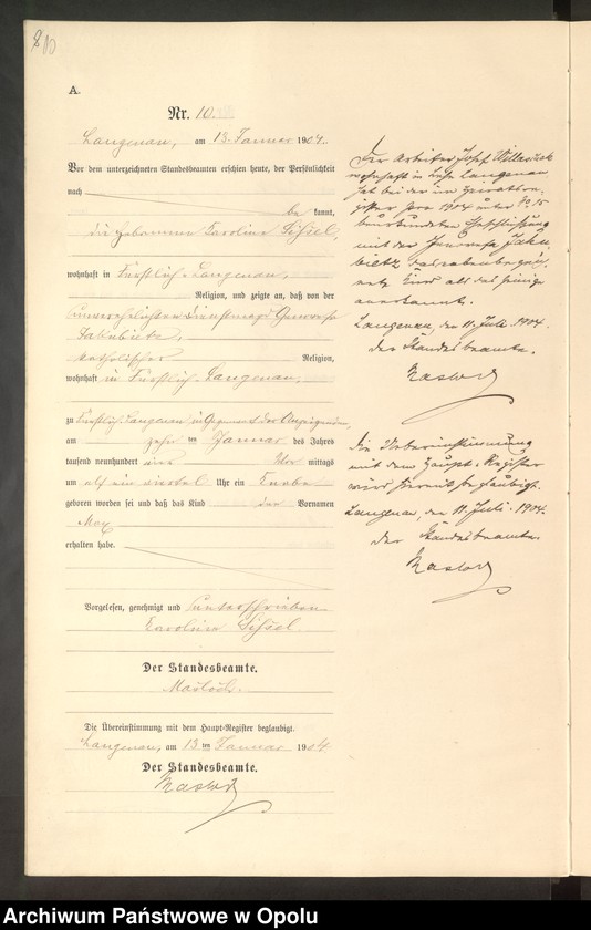image.from.unit.number "Geburts-Neben-Register Standesamts Langenau pro 1904"