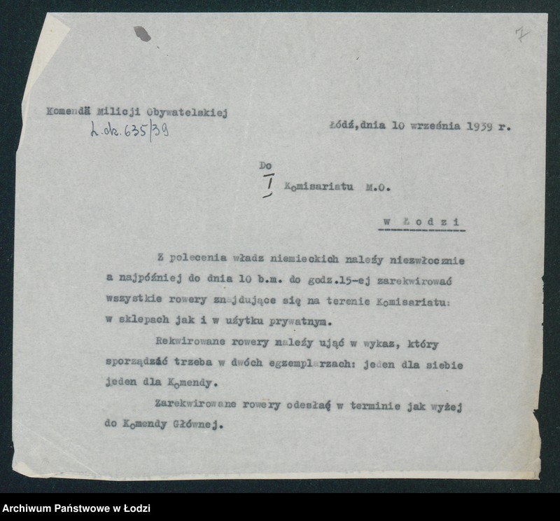 Obraz 9 z jednostki "[Akta I-go Komisariatu Milicji Obywatelskiej - zarządzenia i rozkazy Komendy Milicji Obywatelskiej i władz niemieckich]"