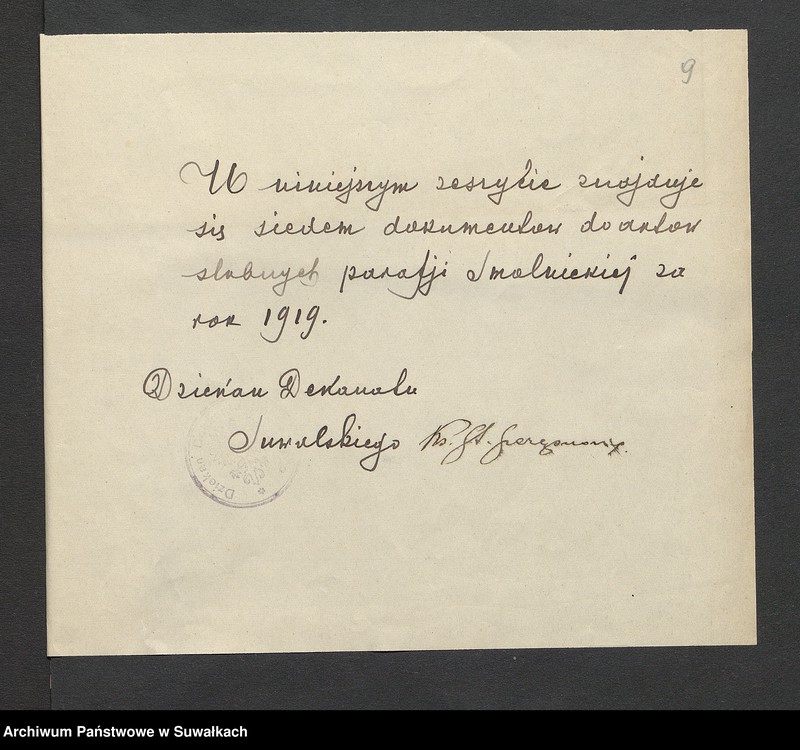 image.from.unit.number "Dokumenta do aktów ślubnych parafji Smolnickiej za 1919 rok"