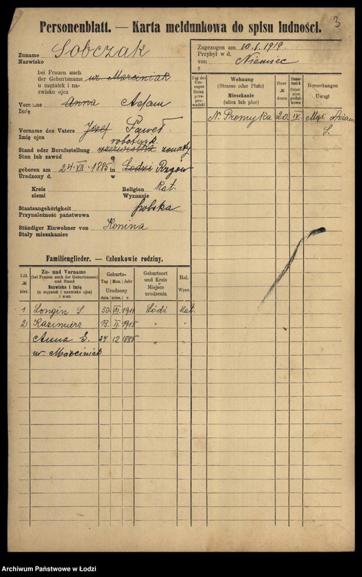 Obraz 5 z jednostki "[Spis ludności Łodzi] Sobczak"