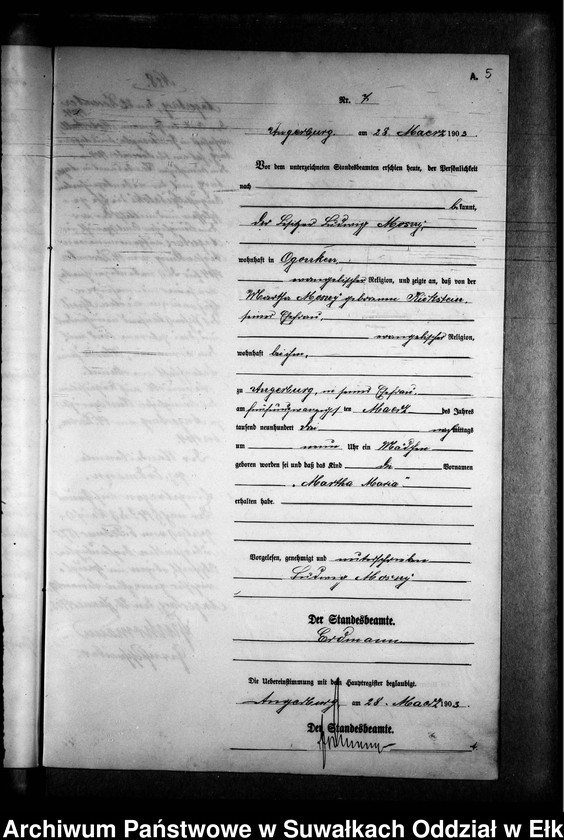 image.from.unit.number "Geburts-Neben-Register des Königlichen Preussischen Standes-Amtes Gr. Strengeln Kreis Angerburg"