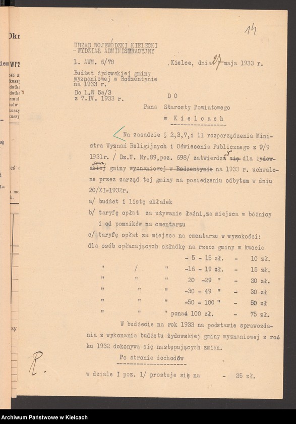 Obraz 16 z jednostki "Budżet gminy wyznaniowej żydowskiej w Bodzentynie na 1933 r"