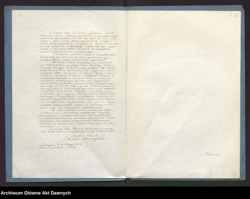 image.from.unit.number "List Antoniego Oleszczyńskiego do hrabiego Augusta Potockiego z Paryża z 20 lutego 1858 r., z propozycją zawarcia umowy na wyrycie w miedzi wizerunku Stanisława Rewery Potockiego, wraz z genealogiczną biografią Potockich, zaczynającą się w XII w."