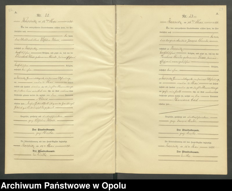 Obraz 14 z jednostki "Geburts-Neben-Register Standesamts Koppitz pro 1896"