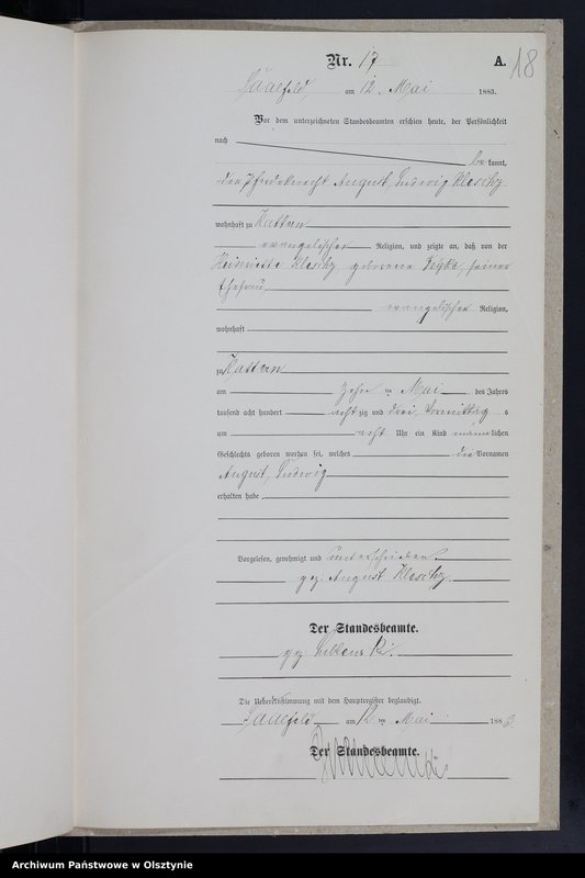 image.from.unit.number "Geburts-Neben-Register Nr 1 - 20 /Fragment księgi/"