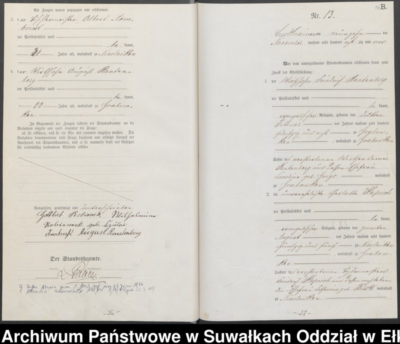 image.from.unit.number "Heiraths-Haupt-Register des Königlichen Preussischen Standes-Amtes Lucknainen Kreis Sensburg für das Jahr 1884 [do 1887]"