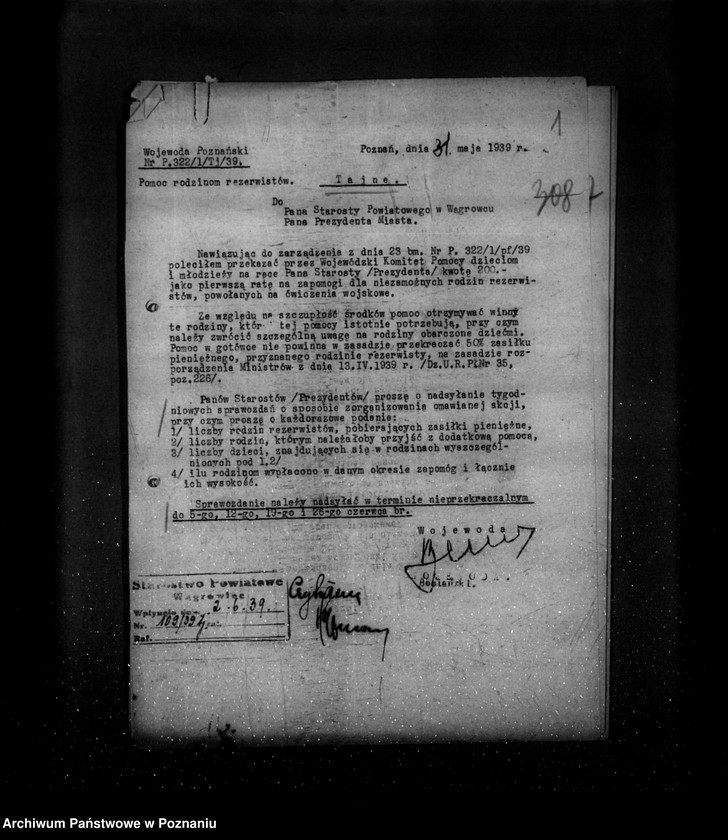 Obraz 5 z jednostki "/Pomoc rodzinom rezerwistów - zarządzenie tajne Wojewody/"