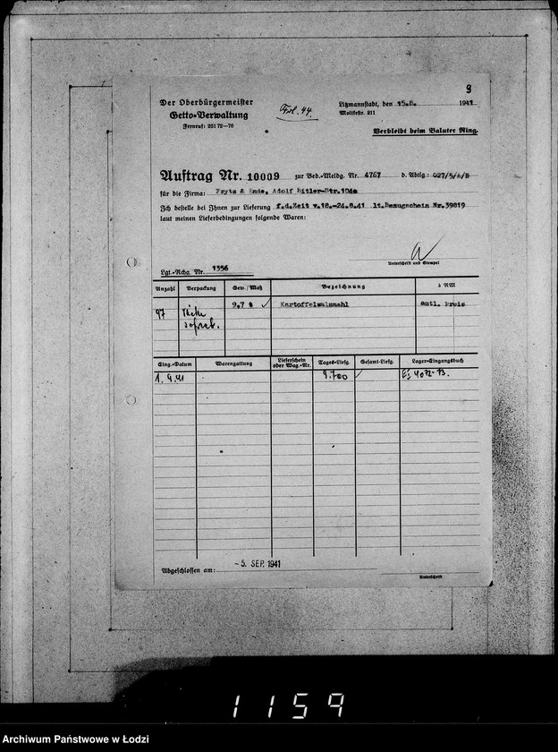 Obraz 13 z jednostki "Erledigte Aufträge von 10000-10999 [Zrealizowane zamówienia na produkty żywnościowe, oleje i inne towary dla Getta]"