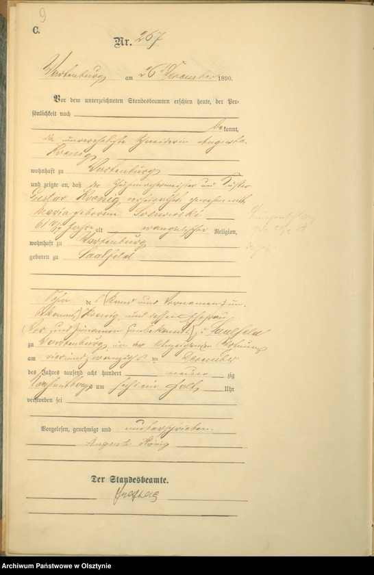 image.from.unit.number "Sterbe-Haupt-Register Tom II,Nr 260 - 268"