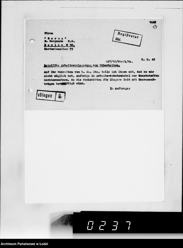 Obraz 17 z jednostki "[Korespondencja z urzędami, instytucjami i firmami] Lit.Ber-Ble"