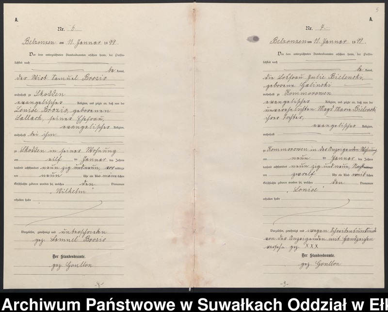 image.from.unit.number "[Geburts-Neben-Register des (Königlichen) Preussischen Standes-Amtes Belzonzen Kreis Johannisburg]"