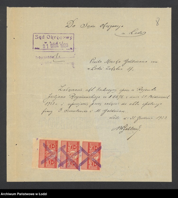 Obraz 10 z jednostki "D. Szmulowicz i M. Goldman – wyrób i sprzedaż towarów bawełnianych"