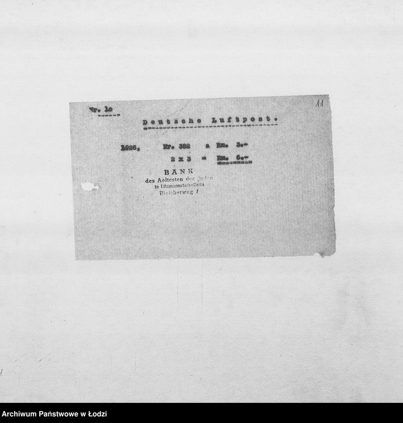 Obraz 14 z jednostki "Banken [Korespondencja PSŻ z GV i bankami niemieckimi w sprawie przekazów pieniężnych dla wsiedlonych do getta Żydów z Rzeszy]"