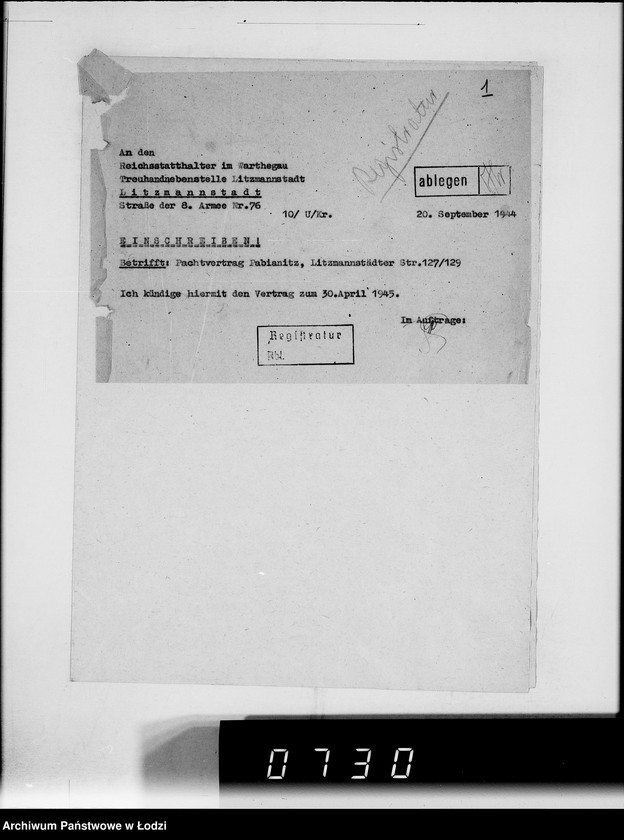 Obraz 6 z jednostki "Hauptreühandstelle Ost.[Korespondencja w sprawach majątkowych, podatkowych i należności finansowch]"