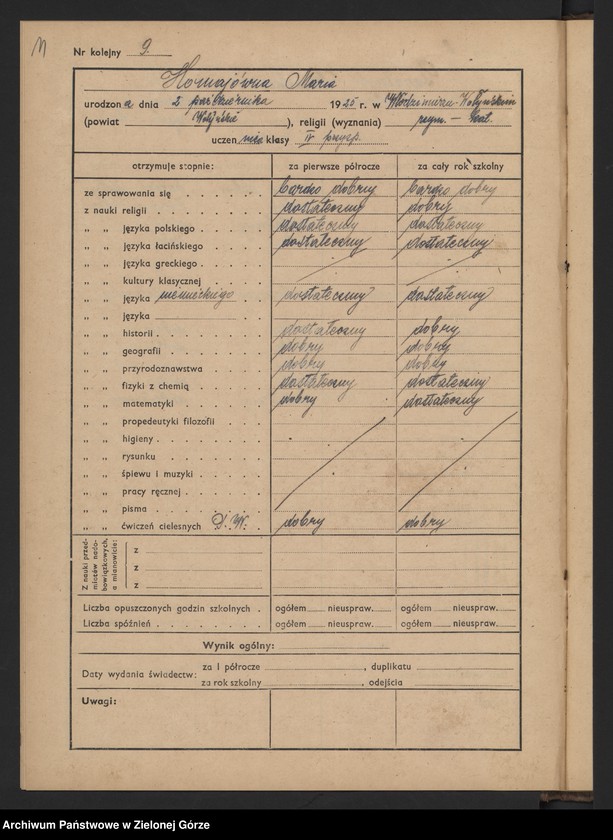 image.from.unit.number "Państwowe Gimnazjum i Liceum Koedukacyjne w Zielonej Górze -katalog główny klasa IV przyśp.- rok szkolny 1945/1946"