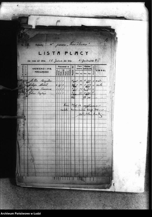 Obraz 4 z jednostki "Listy płacy [robotników pracujących przy robotach budowlanych]"