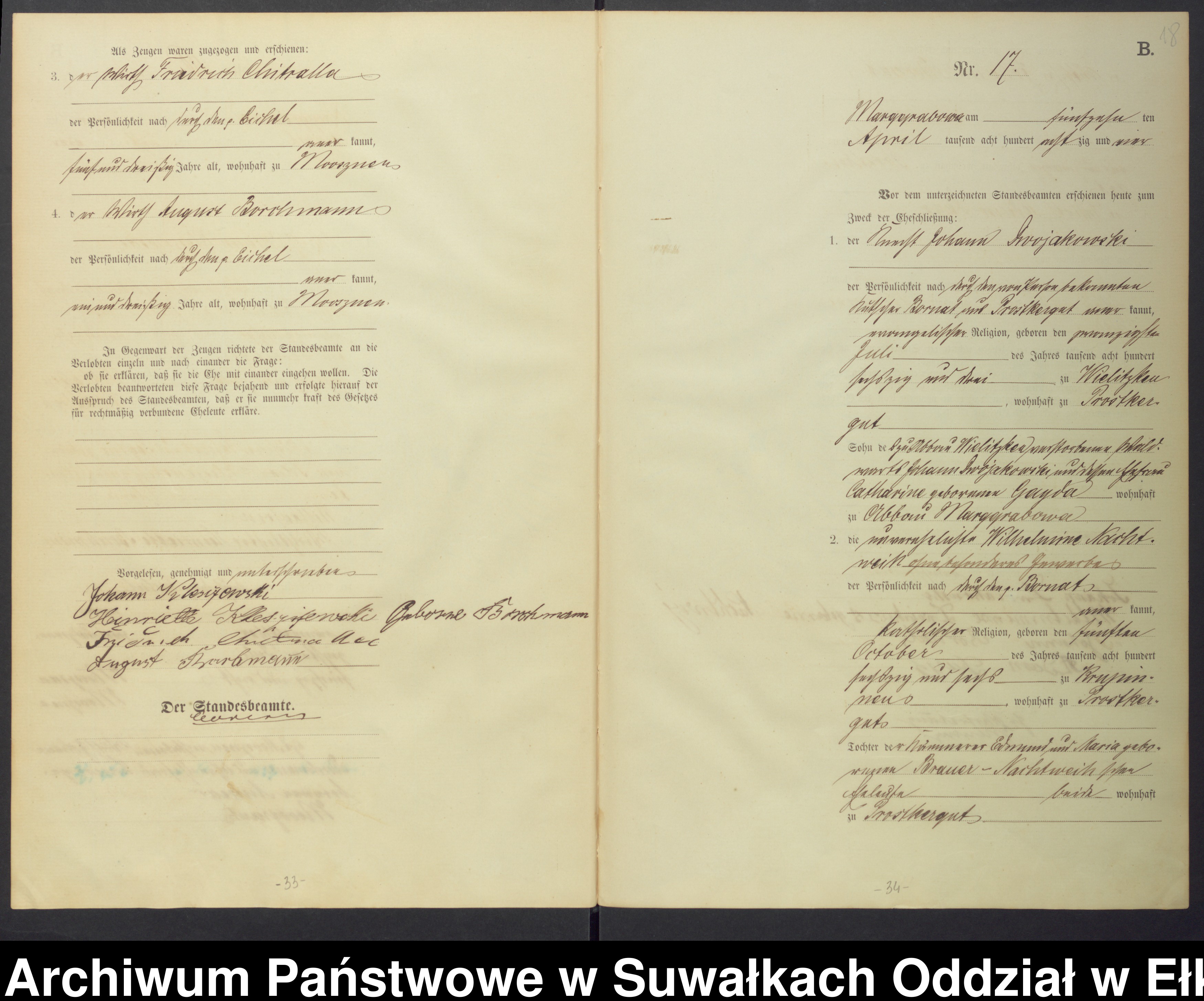 Skan z jednostki: Heiraths-Haupt-Register des Königlichen Preussischen Standes-Amtes Landgemeinde Marggrabowa Kreis Oletzko
