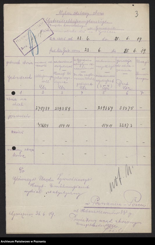 Obraz 5 z jednostki "[Wykazy odstawionego zboża przez Związek Komunalny w Gnieźnie]"
