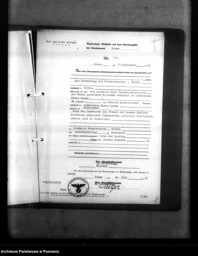 Obraz 7 z jednostki "Wykazy miejscowych Niemców, którzy zginęli w 1939 roku. Kreis Lissa (Leszno)"