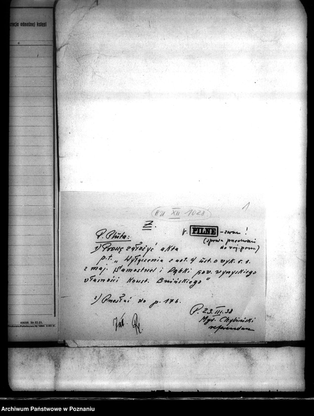 Obraz 5 z jednostki "Wyłączenie z art.. 4 ustawy o wykonaniu reformy rolnej z majątku Samostrzel i Dąbki powiatu wyrzyskiego własność Konstantyna Bnińskiego"