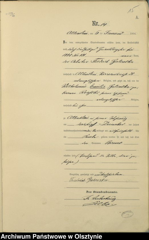 image.from.unit.number "Geburts-Haupt-Register Tom I, Nr 1 - 398"