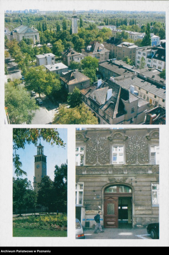 Obraz 1 z jednostki "Poznań - Panorama ulic Dąbrówki i Langiewicza, wieża kościoła pod wezwaniem Zmartwychwstania Pańskiego, kamienica przy ul. Chłapowskiego z charakterystycznymi zdobieniami"