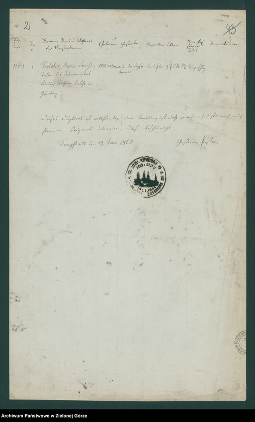 Obraz 4 z jednostki "Duplicat der Geburts - Trauungs - u[nd] Sterberegister der evangelisch lutherischen Gemeine 1864 zu Grünberg für das Jahr 1864"