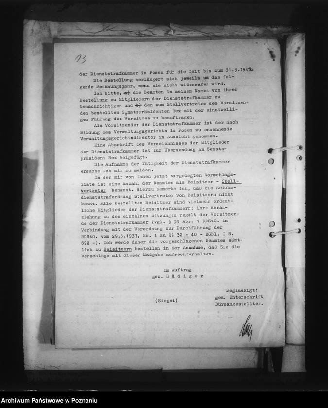 Obraz 18 z jednostki "Zarządzenia i korespondencja w sprawie organizacji Dienstarafkammer Posen"
