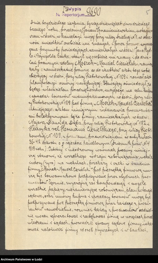 Obraz 7 z jednostki "Moszek Mendel Ciesielski - kupno i sprzedaż towarów manufakturowych"