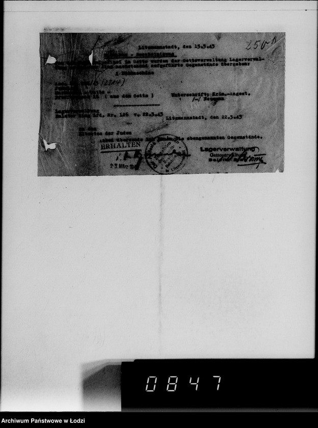 Obraz 5 z jednostki "[Konfiskata przez Kripo w Getcie ruchomego mająktu żydowskiego] Nr 1-250"