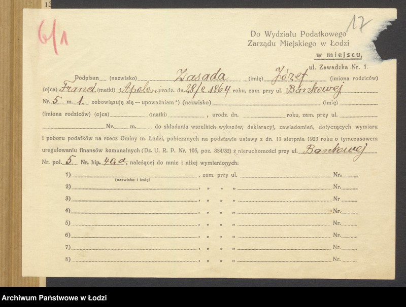 image.from.unit.number "Księga inwentarzowa nieruchomości m. Łodzi ul. Bankowa"