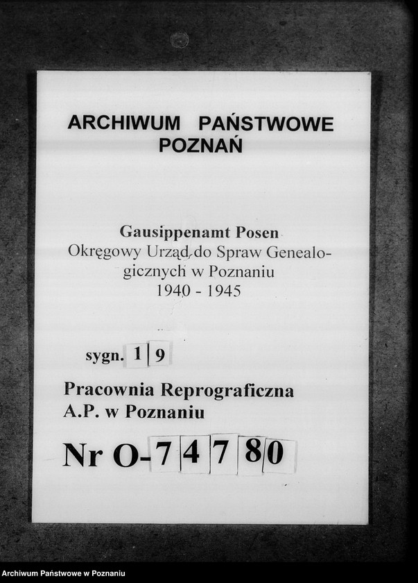 Obraz 1 z jednostki "[Sprawozdanie z podróży służbowej pracowników Gausippenamt w Poznaniu dotyczące zajętych ksiąg kościelnych, archiwów kościelnych oraz działalności powiatowych urzędów do spraw genealogicznych i Urzędu do Spraw Genealogicznych w Poznaniu]"