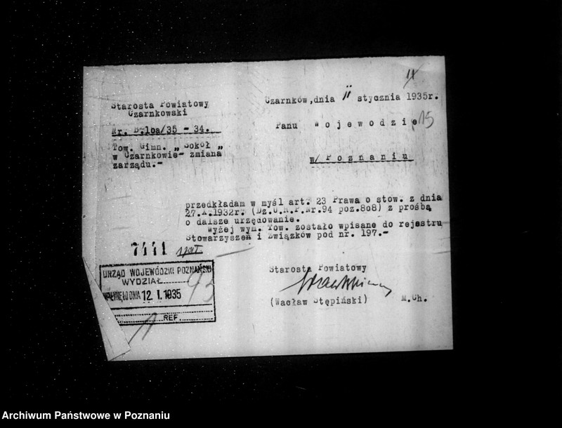 Obraz 19 z jednostki "/Towarzystwo Gimnastyczne Sokół w Czarnkowie - rejestracja/"