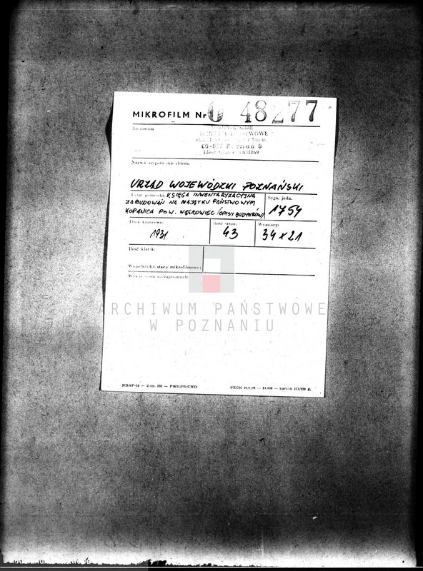 Obraz 2 z jednostki "Księga inwentaryzacyjna zabudowań na majątku państwowym Kopanina powiat wągrowiecki /opisy budynków/"