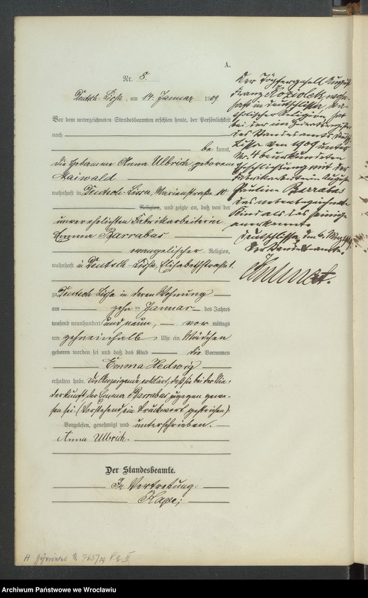 image.from.unit.number "Księga urodzeń Leśnica (Deutsch Lissa) 1909"