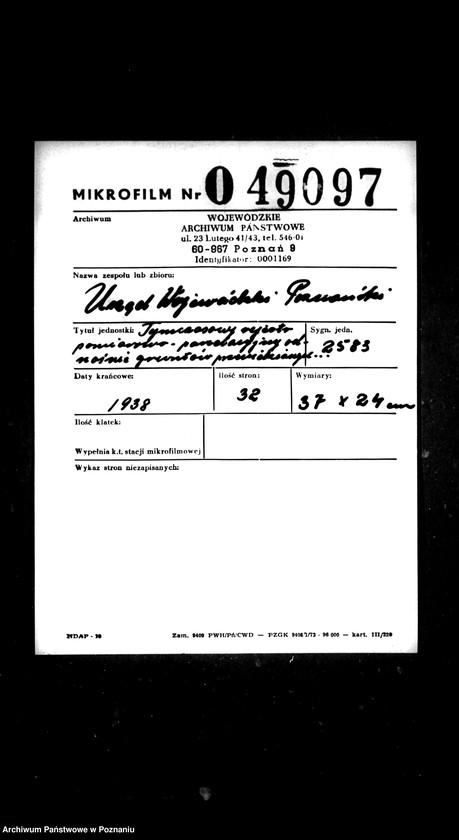 Obraz 2 z jednostki "Tymczasowy rejestr pomiarowo-parcelacyjny odnośnie gruntów przeznaczonych do przymusowego wykupu w roku 1938/39"