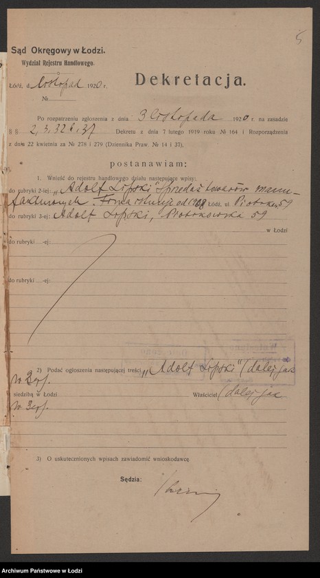 Obraz 7 z jednostki "Adolf Lipski- sprzedaż towarów manufakturowych"