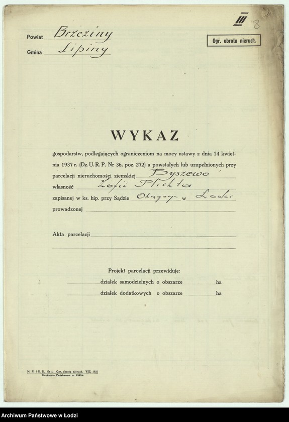 Obraz 11 z jednostki "Wykazy gospod. Nr. 1 pow. brzeziński"