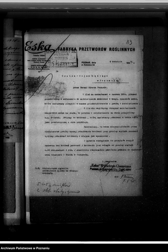 image.from.unit.number "Zatwierdzenie zakładu przemysłowego fabryki przetworów roślinnych Ignacy Pazoła w Poznaniu ul. Kościelna 52"